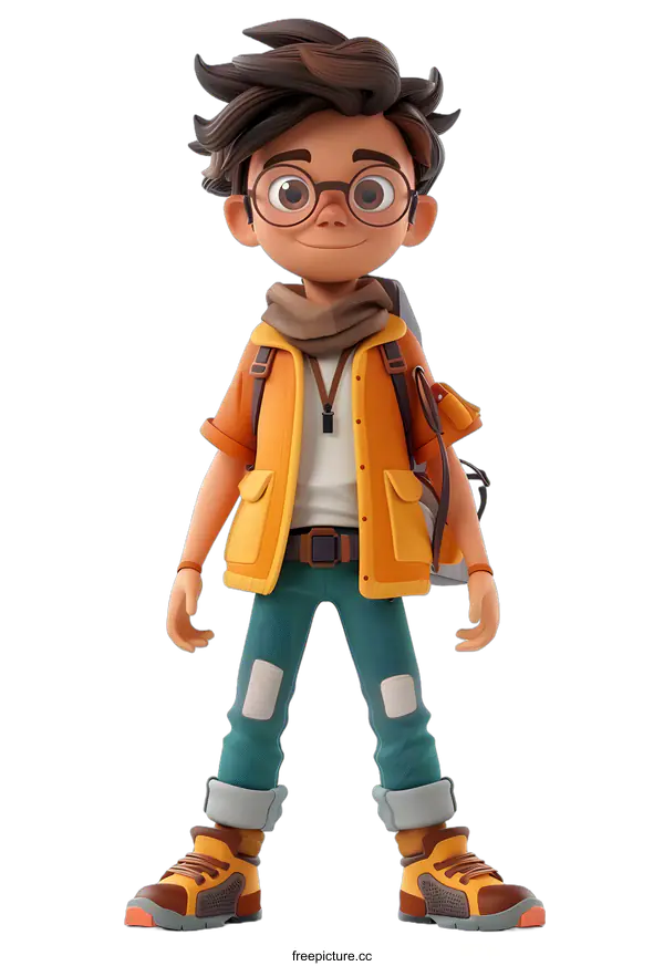 [Transparent Background PNG]Cartoon Illustration of a Young Boy Wearing Hiking Gear