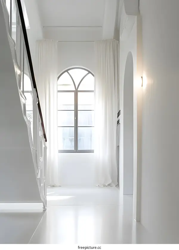 White Interior With Large Window And Stairs