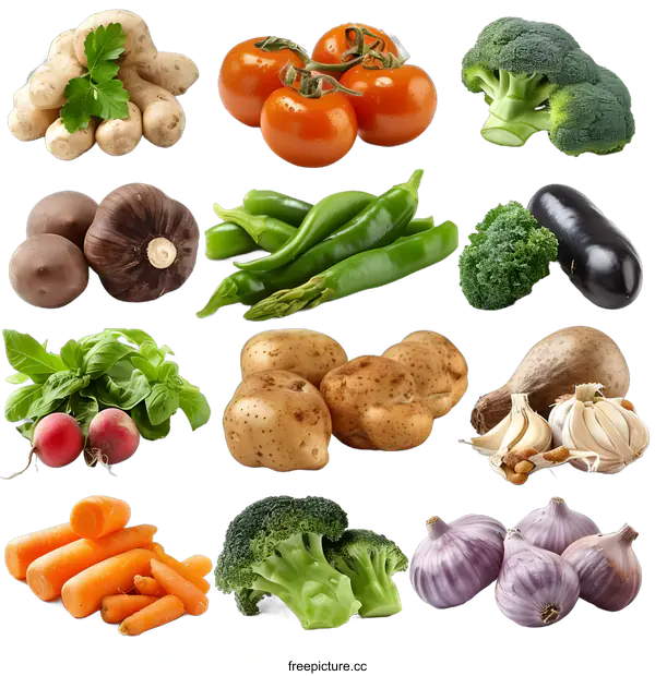 [Transparent Background PNG]Fresh Vegetables Collage Isolated on White Background