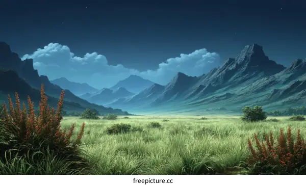Nighttime Mountain Valley Landscape Illustration
