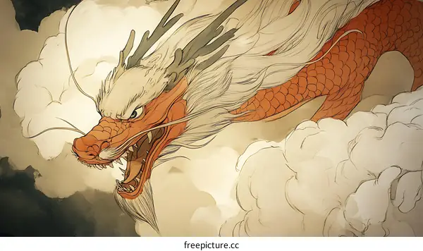 Majestic Dragon in the Clouds Illustration