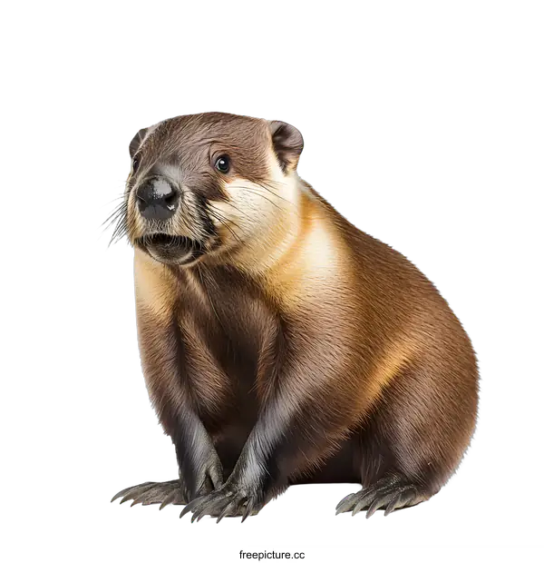 [Transparent Background PNG]Close Up Of A Cute Beaver Sitting On White Background