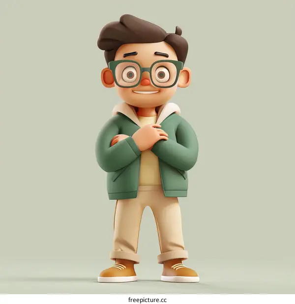 Illustration of a young man wearing glasses and a green jacket