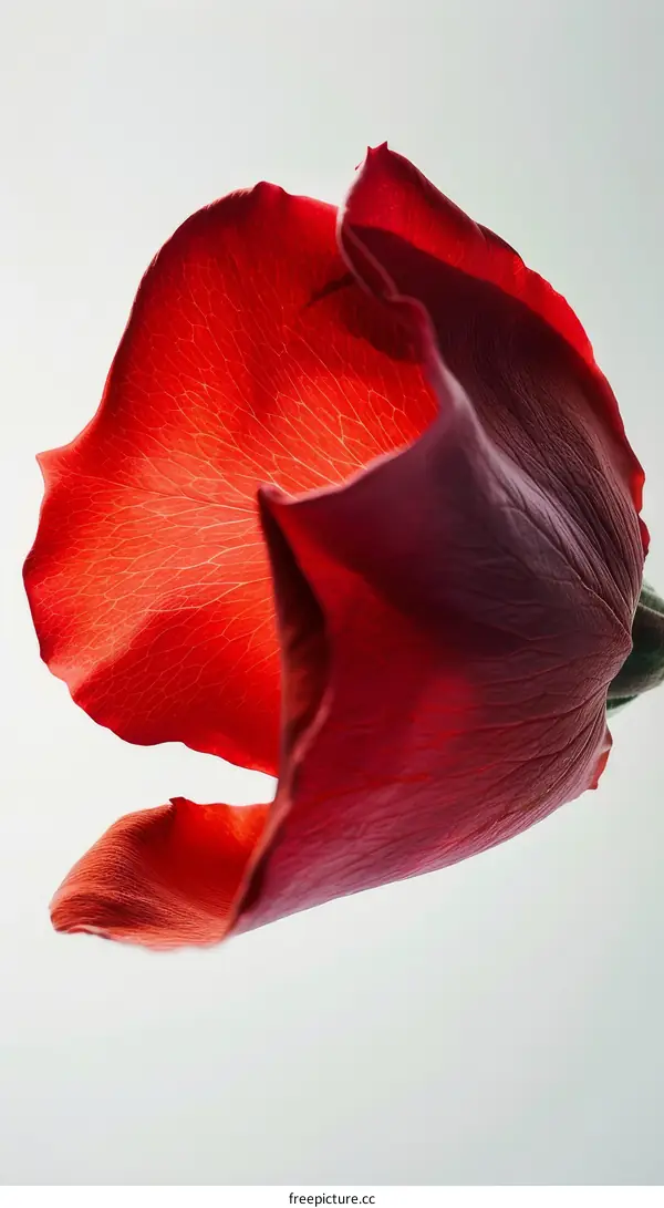 Single Red Rose Petal on White Background
