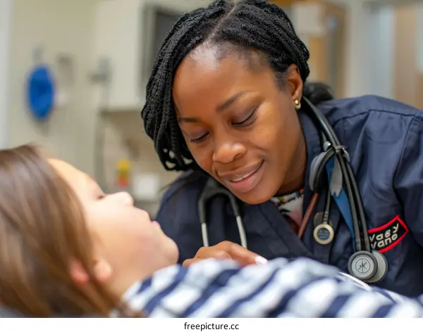 A female doctor is talking to a young patient.