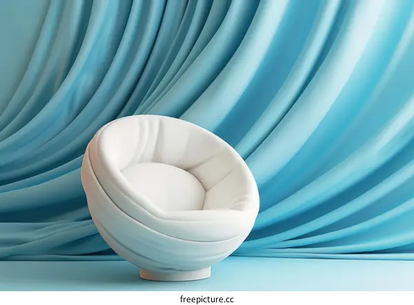 Modern Abstract Chair with Light Blue Drapery Background