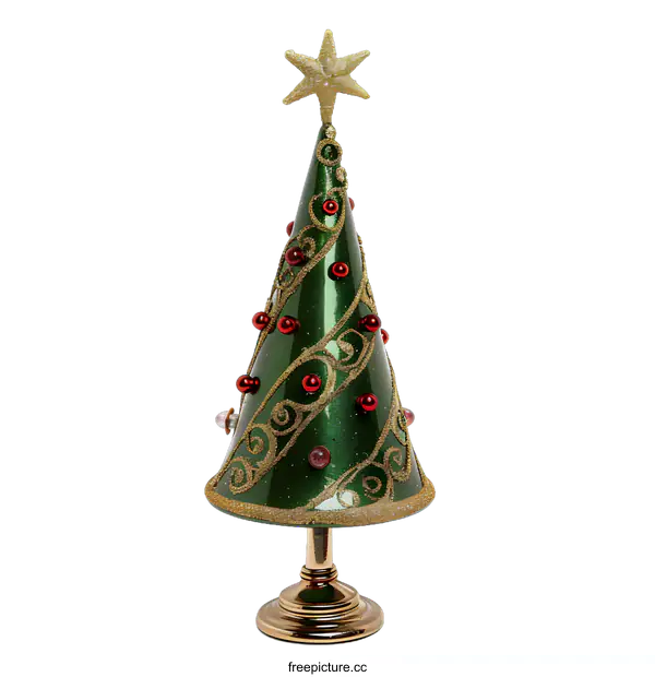 [Transparent Background PNG]Green Christmas Tree With Golden Ornaments On White Background