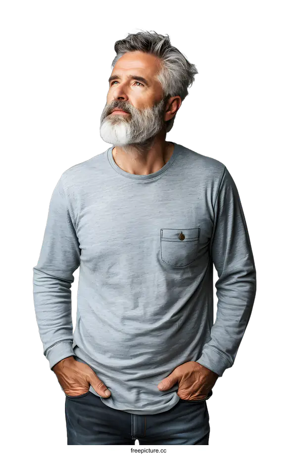 [Transparent Background PNG]portrait of a bearded man looking up