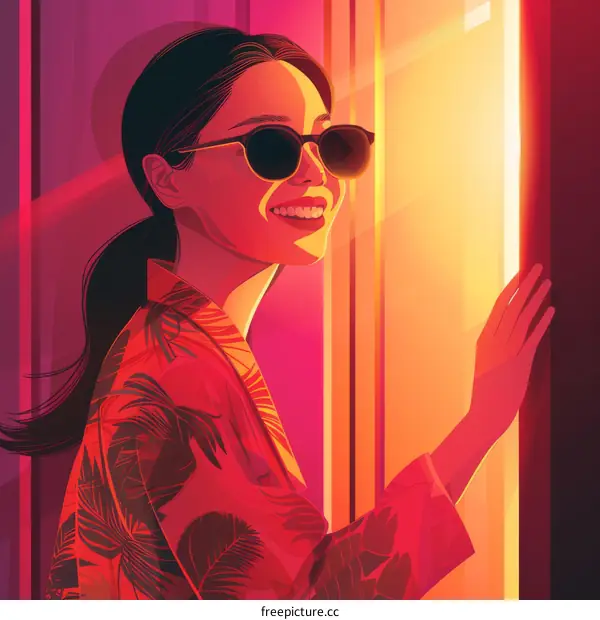 Illustration of a woman standing in front of a window