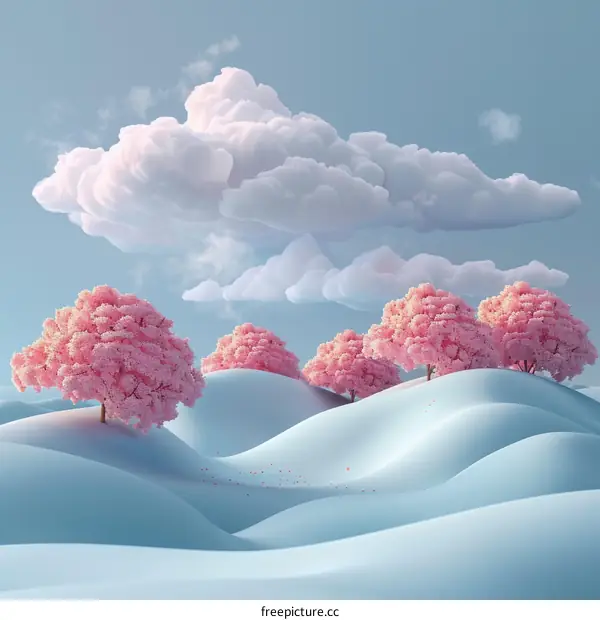 Pastel Dreamy Pink Cherry Blossom Hillscape