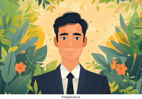 Asian Businessman Smiling in a Tropical Setting