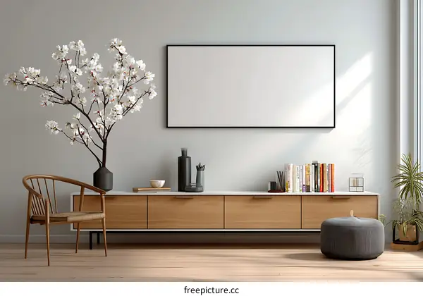 Modern Living Room Interior Mockup with Empty Frame