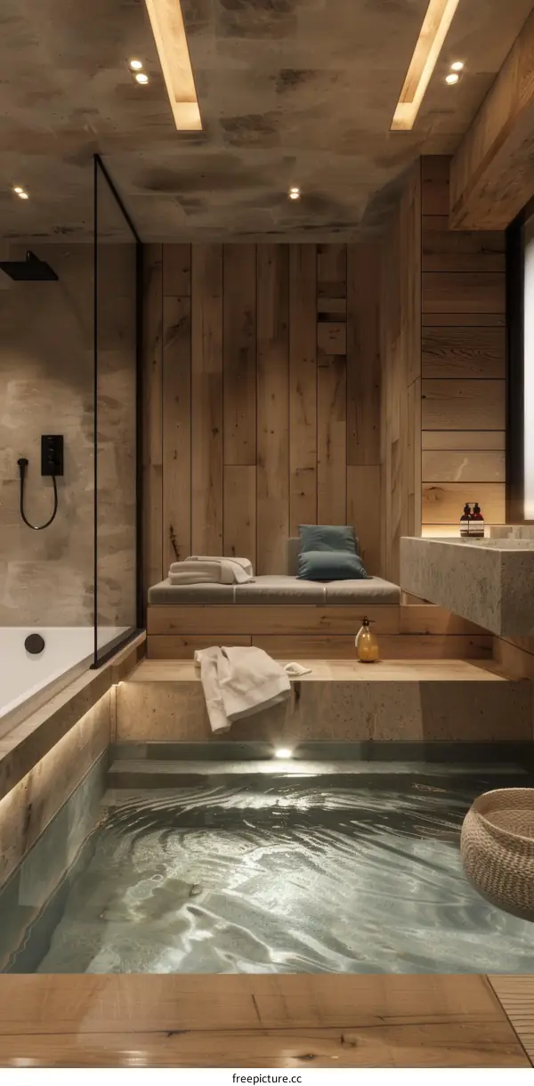 Modern Wooden Spa Bathroom Interior Design