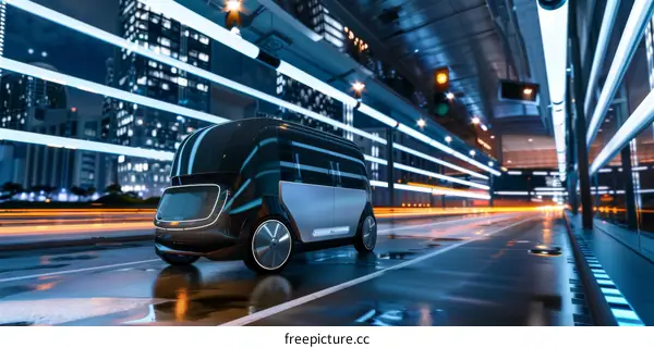 Autonomous Electric Bus Driving on a Busy Road in a Smart City at Night