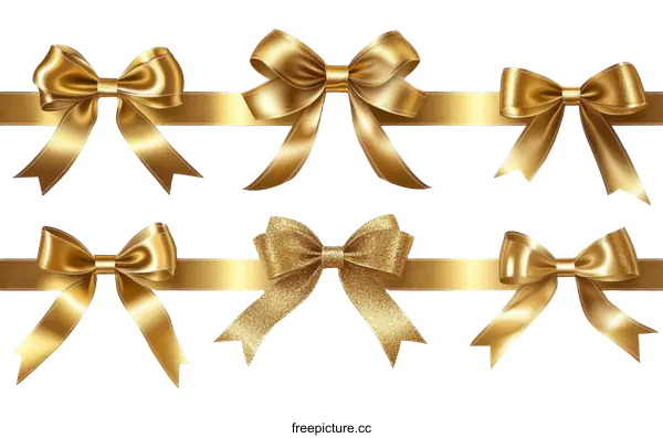 [Transparent Background PNG]Golden Ribbons and Bows Collection