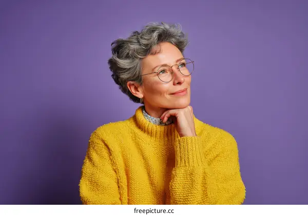 Thoughtful Senior Woman in a Yellow Sweater