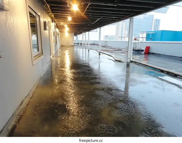 Wet Roof Top Deck Floor with Reflections