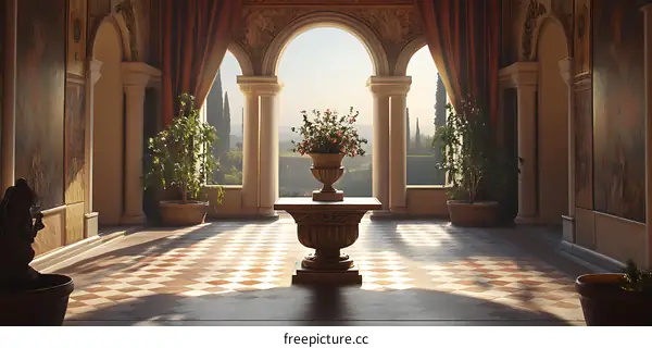 Classic Architectural Interior With Large Windows And Sun Rays