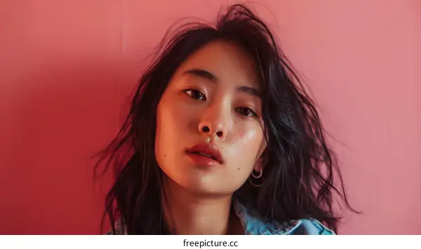 Close Up Portrait of Asian Woman with Messy Hair