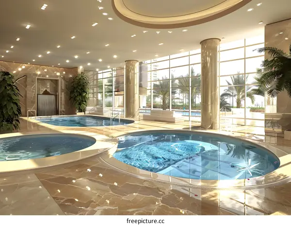 Indoor Swimming Pool With Palm Trees View