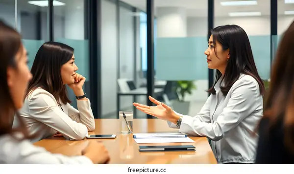 Asian Businesswomen in a Meeting Room Discussing Business