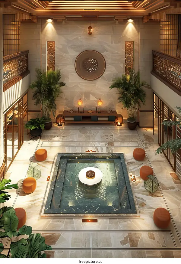 Chinese Style Courtyard with Pool