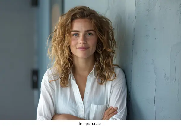 portrait of a young woman with curly hair smiling