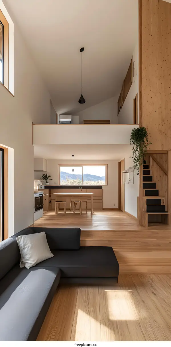 Modern Minimalist Home Interior Design With Wooden Flooring and a Large Window