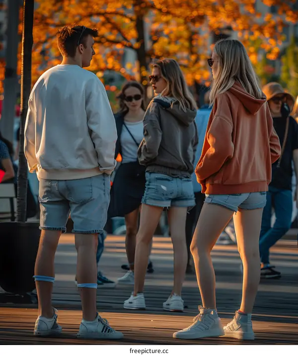 Young People Standing Together On Wooden Plank Path