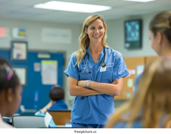 Confident female doctor with arms crossed in hospital