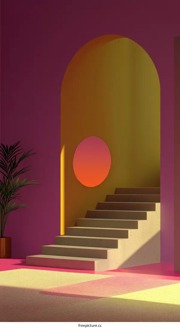 Colorful Interior Design with Archway and Steps