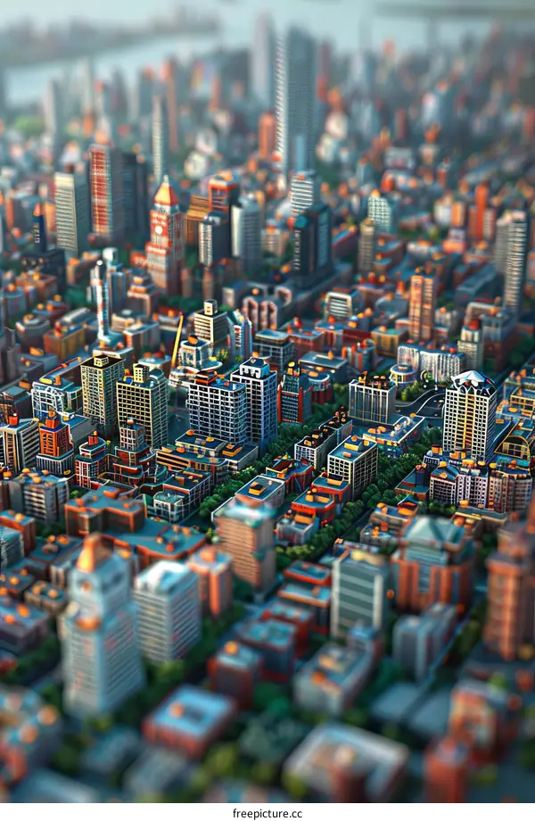 Pixelated Cityscape View of Urban Landscape