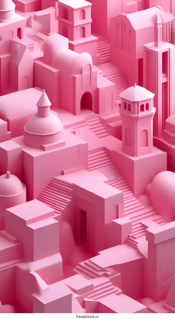 Pink City 3D Model Abstract Cityscape Architecture Design