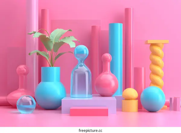 3D Abstract Scene With Geometric Shapes