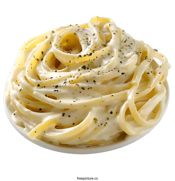 [Transparent Background PNG]Plate of Pasta with White Sauce and Pepper
