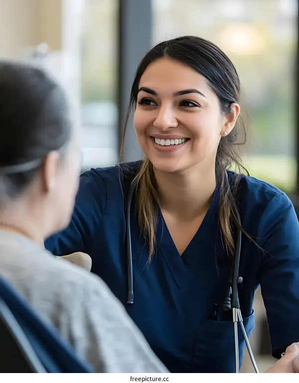 Smiling Female Doctor Talking to Patient in Hospital Room