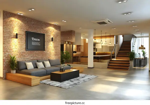 Modern Loft Interior Design with Brick Wall