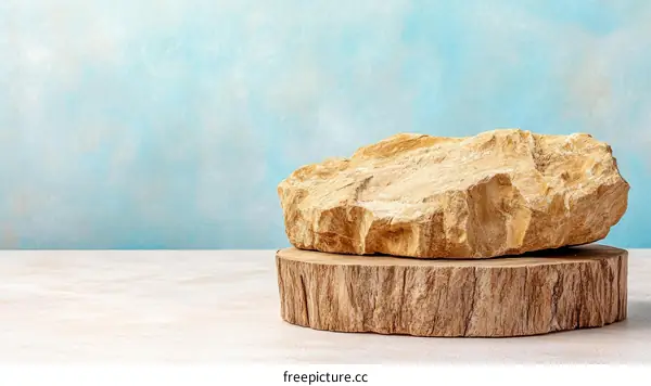 Natural Stone Display on Wooden Stand