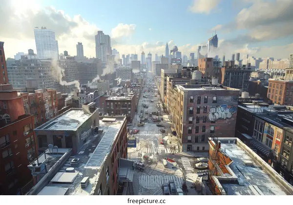 Snowy Cityscape with Urban Buildings