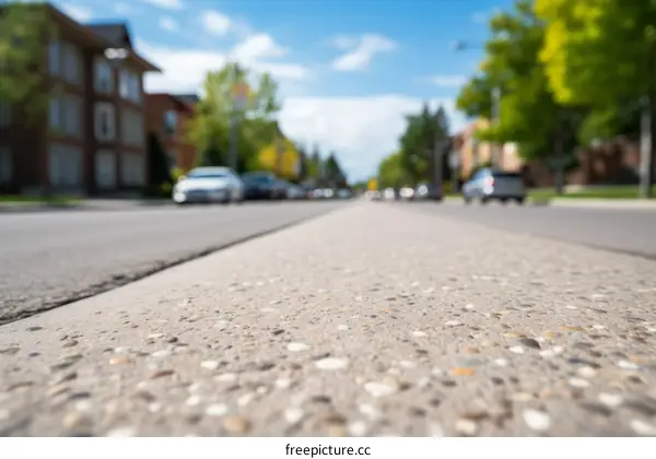Blurred view of a street with cars parked on either side
