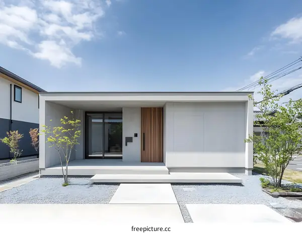 Modern Minimalist House Entrance with Concrete and Wood