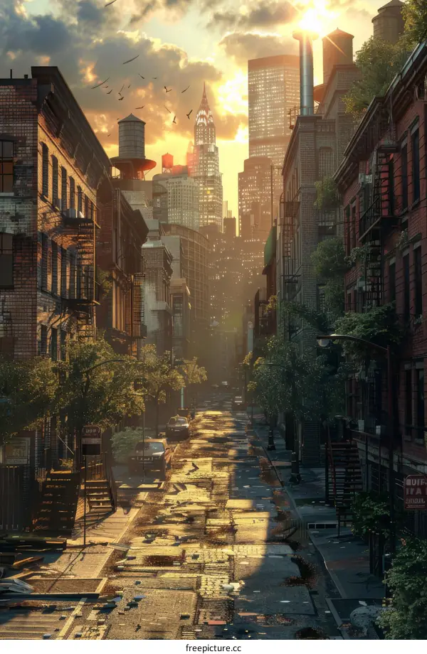 Overgrown City Ruins: A Post-Apocalyptic Landscape