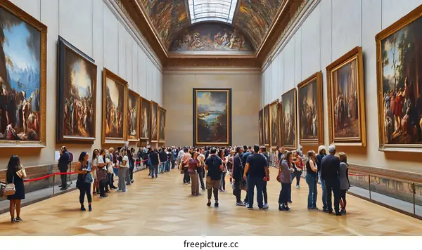 People Viewing Artwork in a Museum Gallery