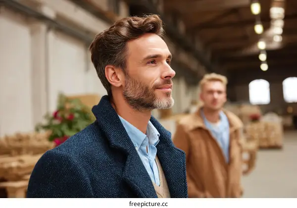 Two Men in a Warehouse Exterior
