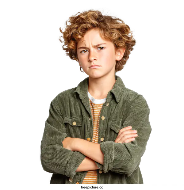 [Transparent Background PNG]A Boy in a Khaki Corduroy Jacket