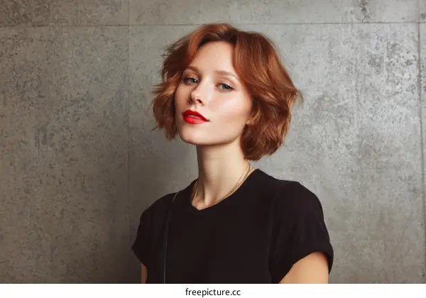 Portrait of a Woman with Red Hair and Red Lipstick