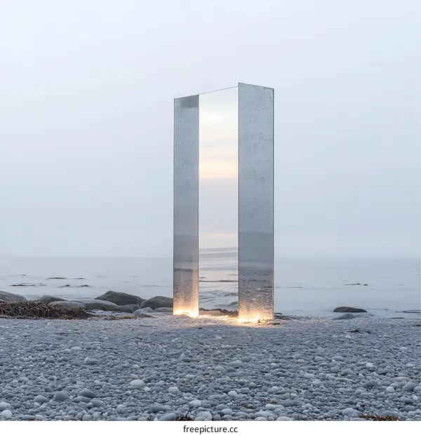 Minimalist Glass Sculpture on a Pebble Beach