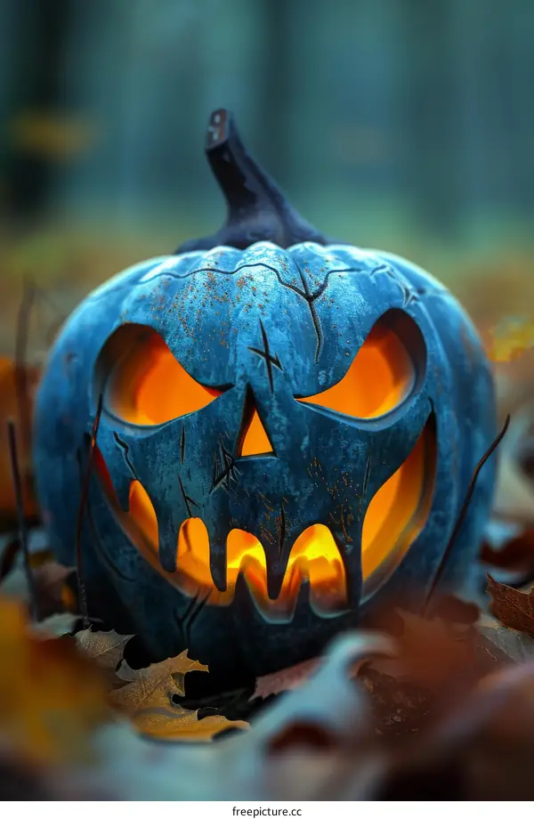 Halloween Pumpkin Lantern in Autumn Forest