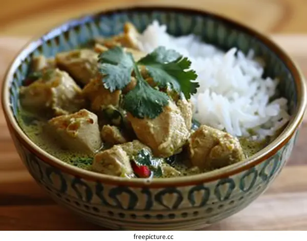 Aromatic green curry chicken with jasmine rice