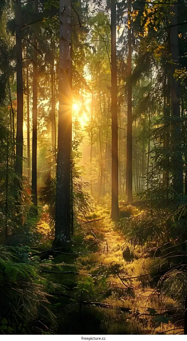 Sunbeams through Forest Trees